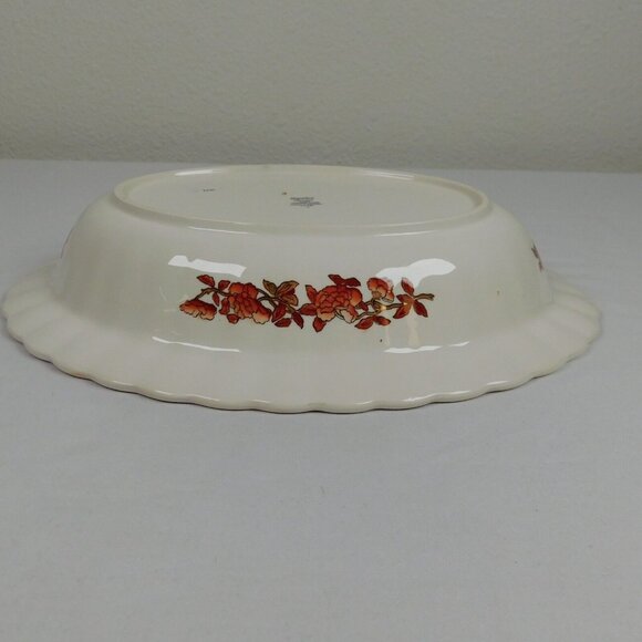 Spode Indian Tree 10 inch Oval Vegetable Bowl New Backstamp Orange Rust Scallop - Picture 8 of 12